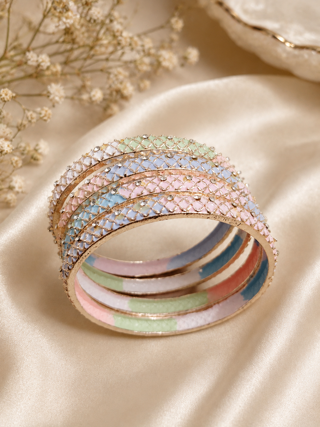 Pastel Enamel Designer Bangle Set