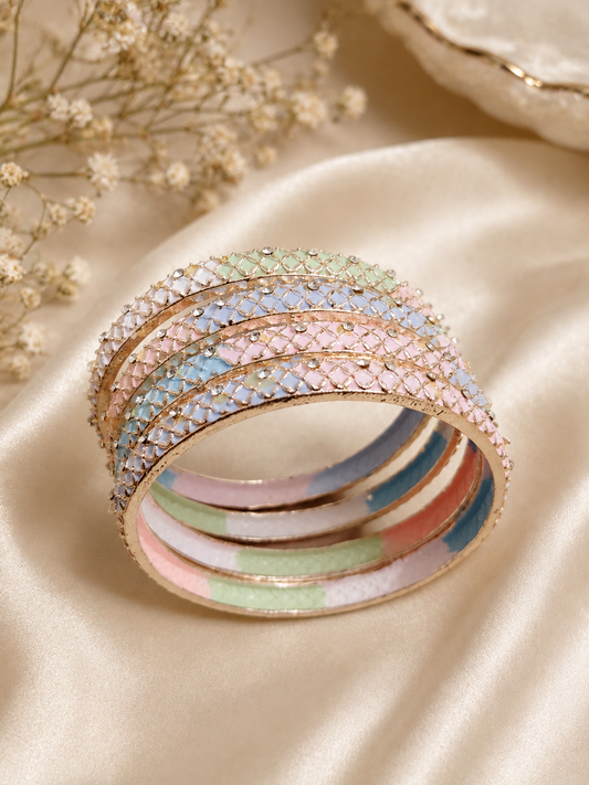 Pastel Enamel Designer Bangle Set