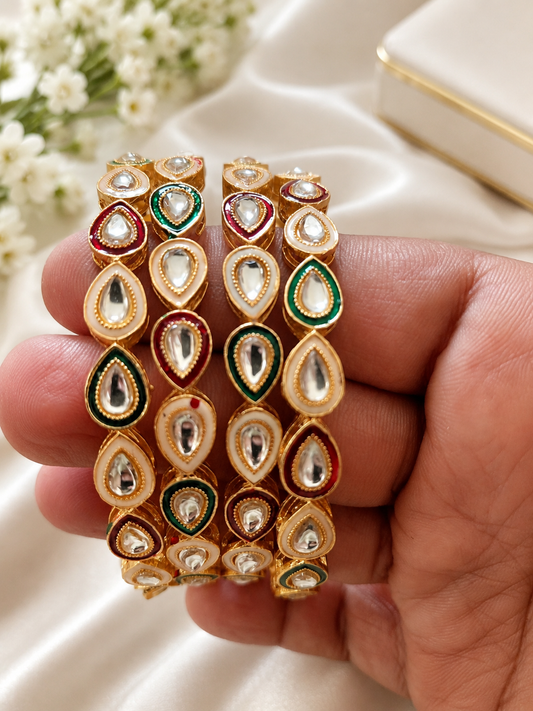 Elegant Multicolor Teardrop Stone Gold-Tone Bangle Set