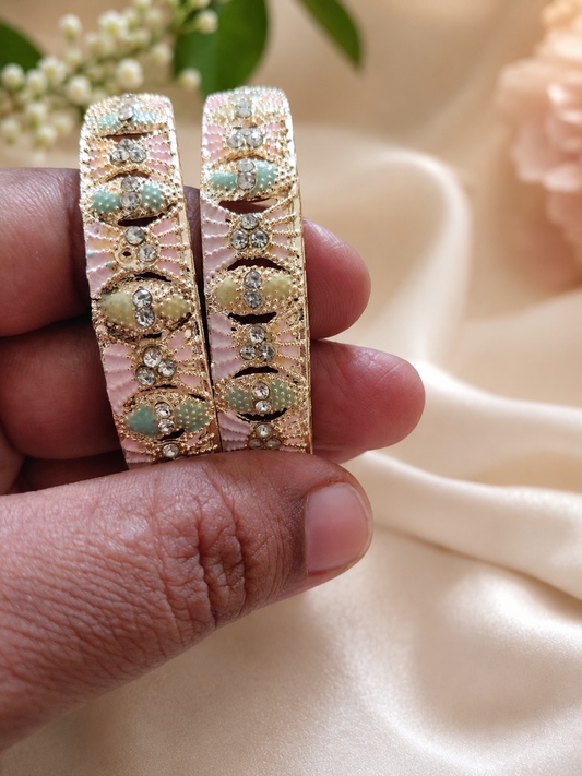 Elegant Gold-Tone Pastel Stone Bangles