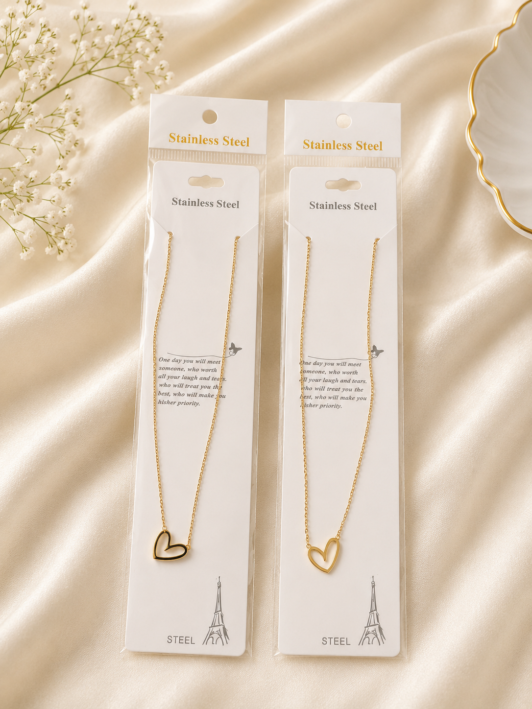 Elegant Gold Heart Pendant Necklace – Stainless Steel