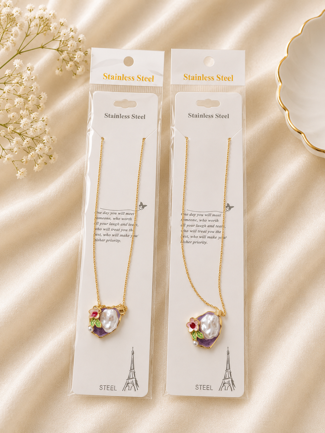 Elegant Pearl Flower Pendant Necklace – Stainless Steel