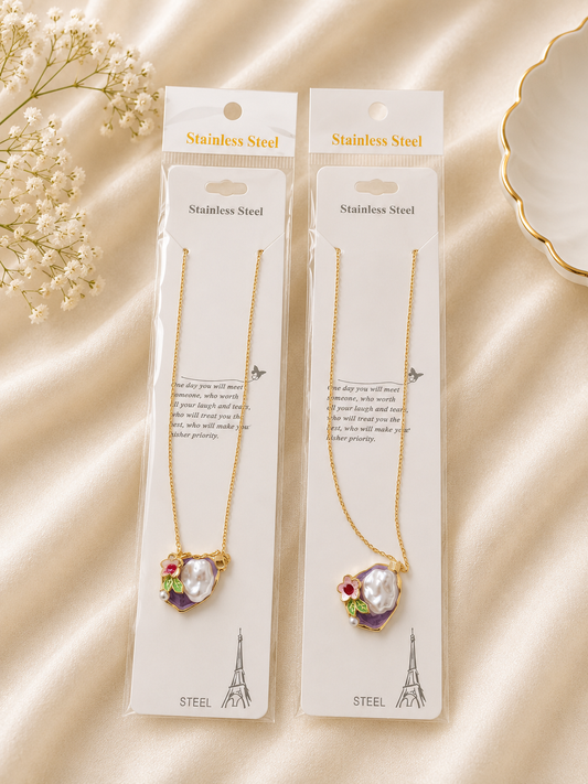 Elegant Pearl Flower Pendant Necklace – Stainless Steel