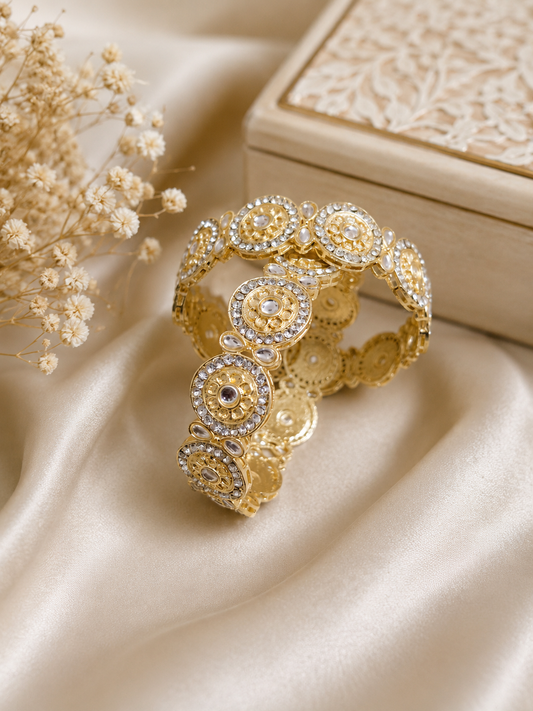 Elegant Gold & Crystal Floral Design Bangle