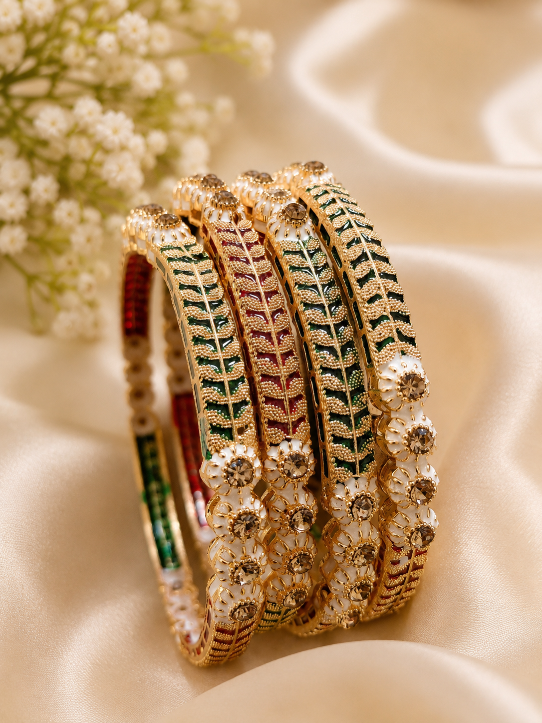 Elegant Multicolor Traditional Gold-Plated Designer Bangles